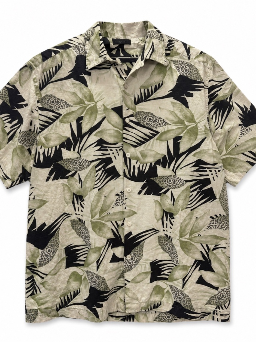 Vintage Geoffrey Beene 100% Silk Shirt Mens Large, Tropical Hawaiian Floral Leaf